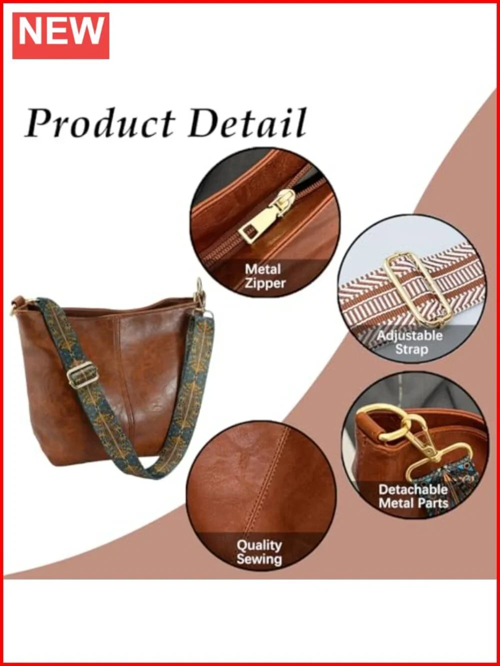 Vegan Leather Crossbody Bag Hobo Shoulder Purse with Zipper Handbags for Women